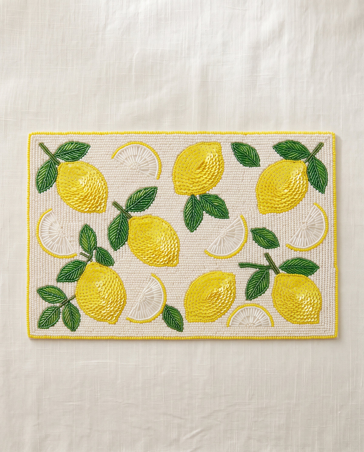 Beaded Lemon Placemat, Personalized Citrus Table Mat with Monogram, Hand Beaded Fruit Dining Placemat, Summer Kitchen Decor