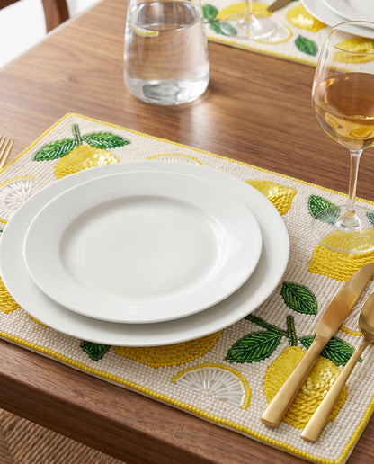 Beaded Lemon Placemat, Personalized Citrus Table Mat with Monogram, Hand Beaded Fruit Dining Placemat, Summer Kitchen Decor