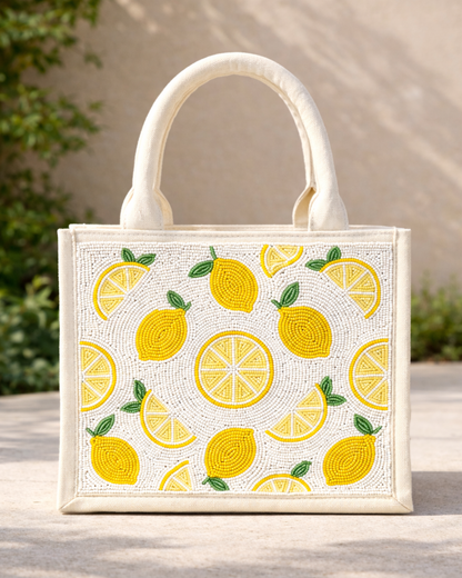 Fresh Lemon Beaded Mini Luxe Tote Bag