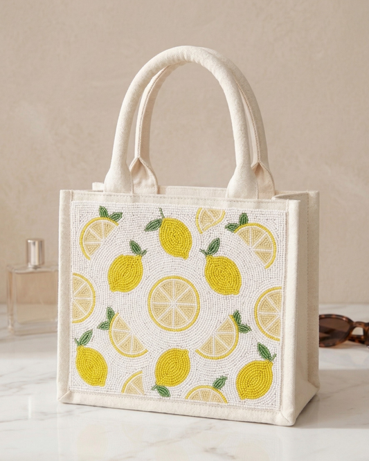 Fresh Lemon Beaded Mini Luxe Tote Bag