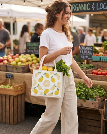 Fresh Lemon Beaded Mini Luxe Tote Bag