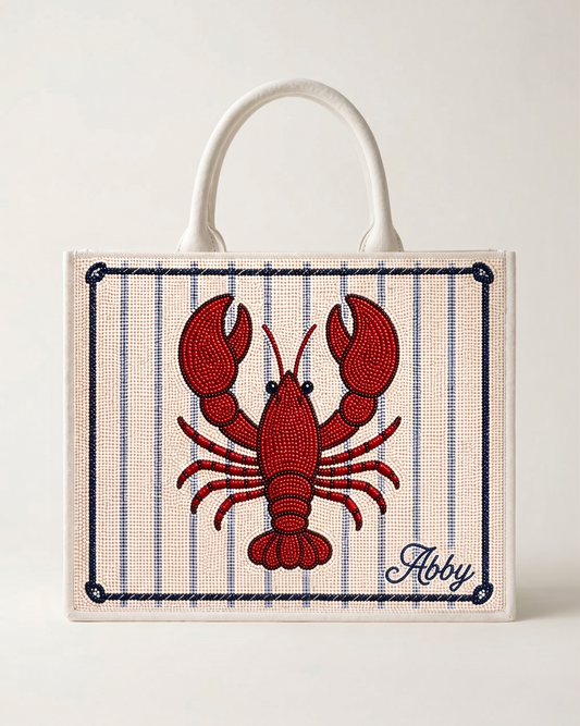 Coastal Lobster Beaded Tote Bag