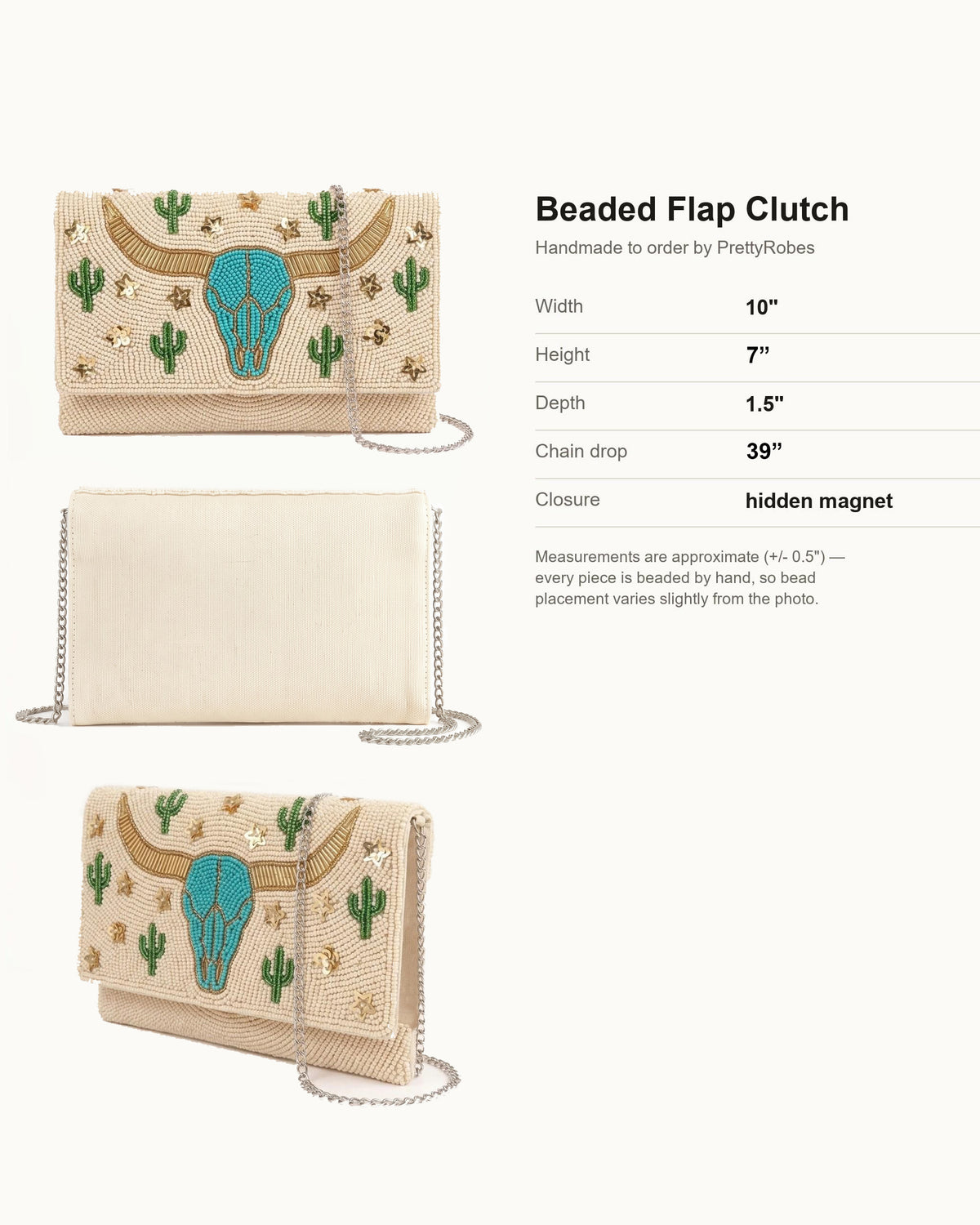 Longhorn Beaded Clutch Purse with Detachable Chain, Personalized Western Envelope Crossbody Bag, Southwestern Turquoise Cow Skull Handbag