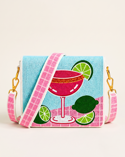 Blue Margarita Cocktail Beaded Clutch
