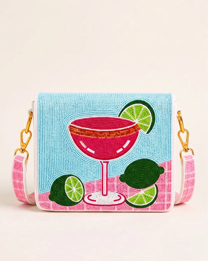 Blue Margarita Cocktail Beaded Clutch