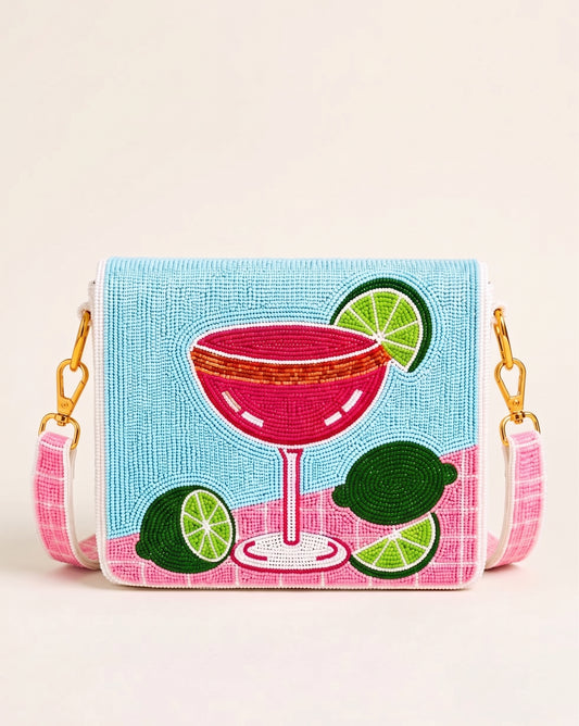 Blue Margarita Cocktail Beaded Clutch