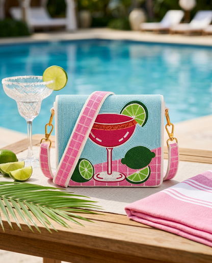 Blue Margarita Cocktail Beaded Clutch