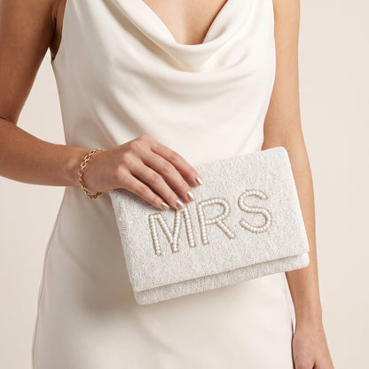 White MRS Clutch Purse - White Texted Bridal Purse