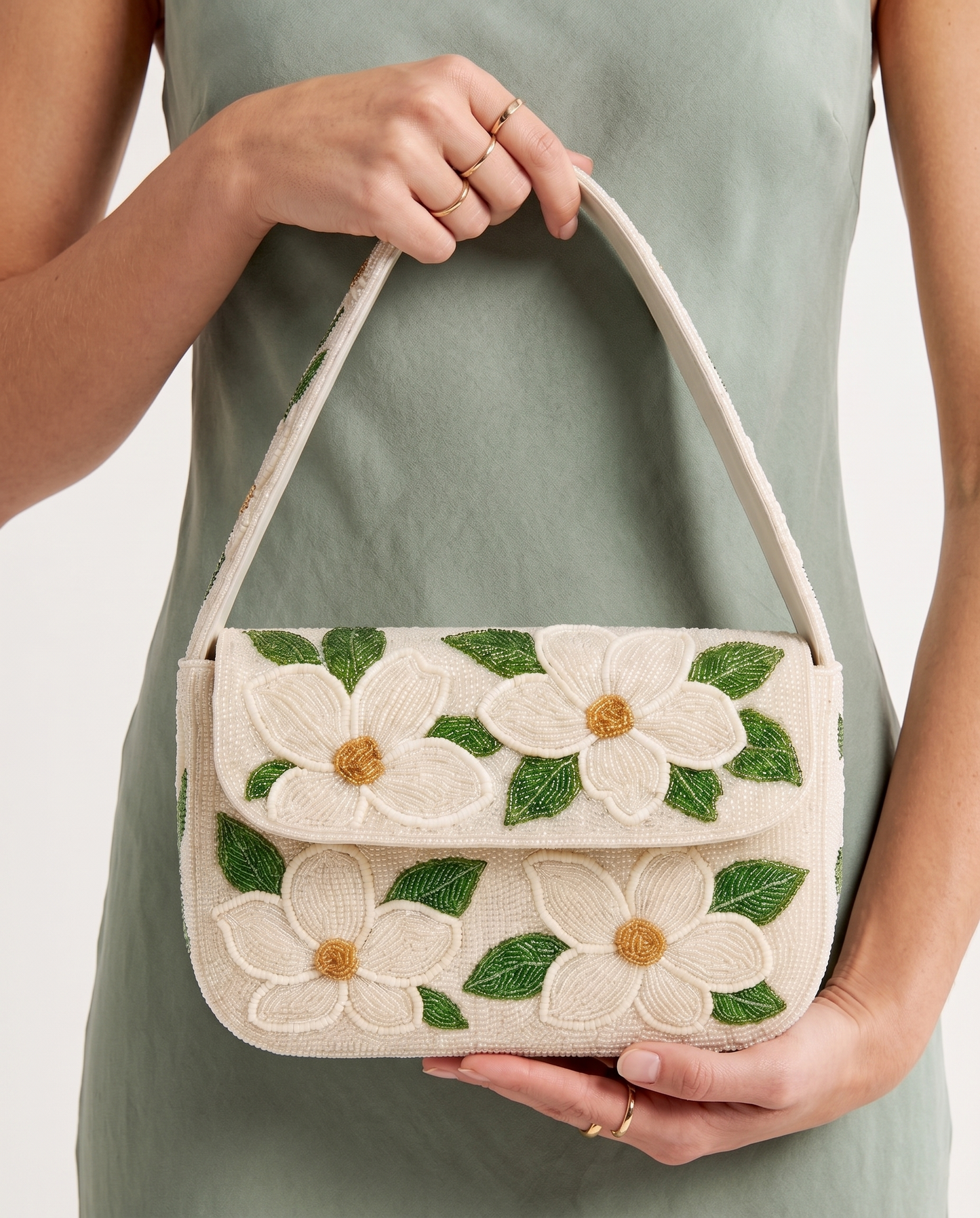 Floral Beaded Shoulder Bag