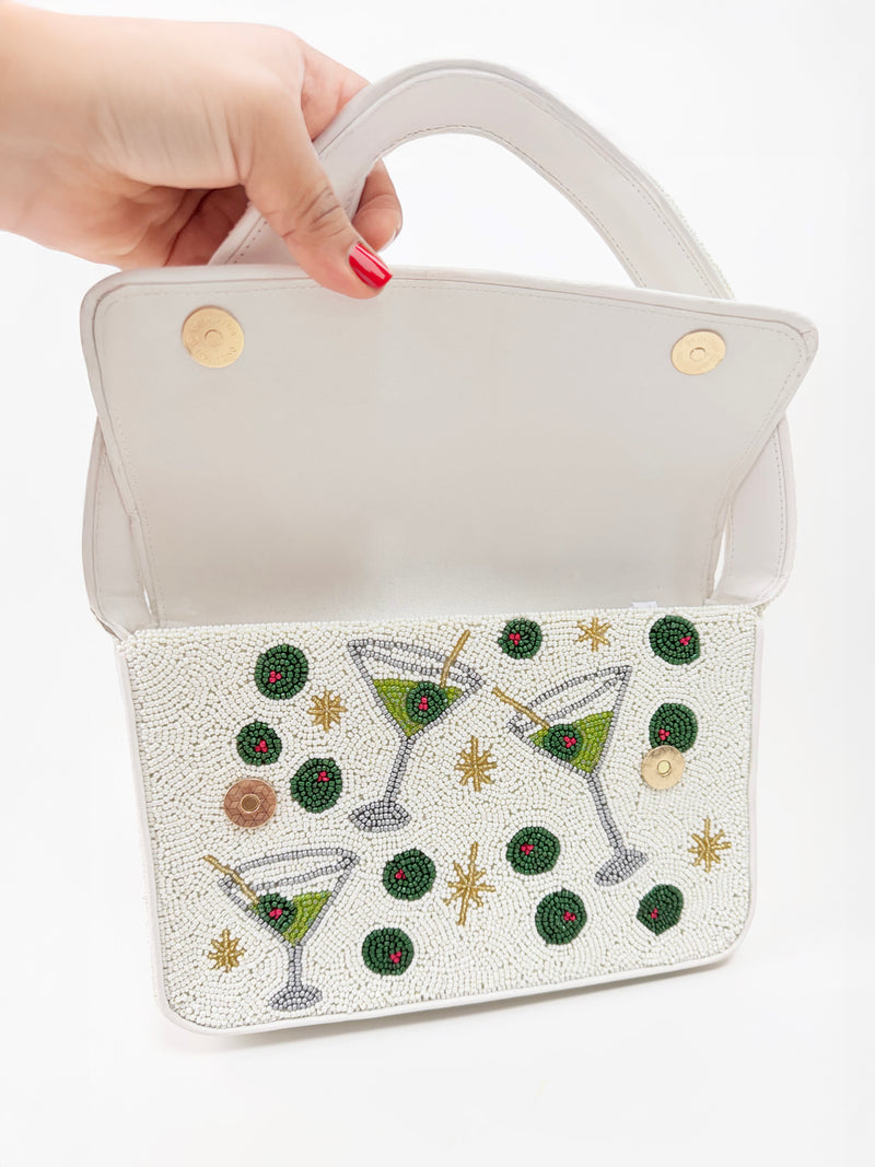 Olive Martini Beaded Shoulder Bag