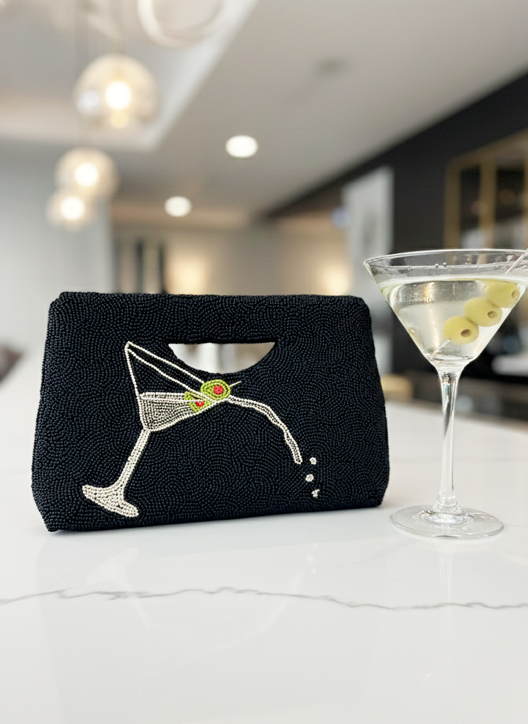 Spilling Martini Glass Beaded Clutch