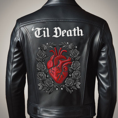 Til Death Heart Embroidery Leather Jacket
