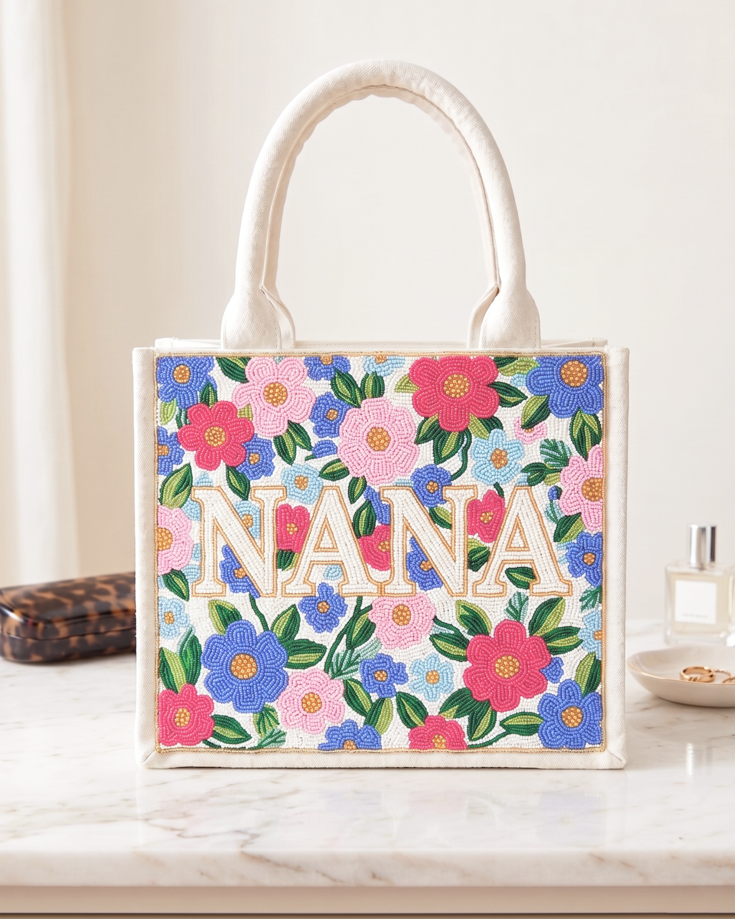 Neutral Patchwork Beaded Tote