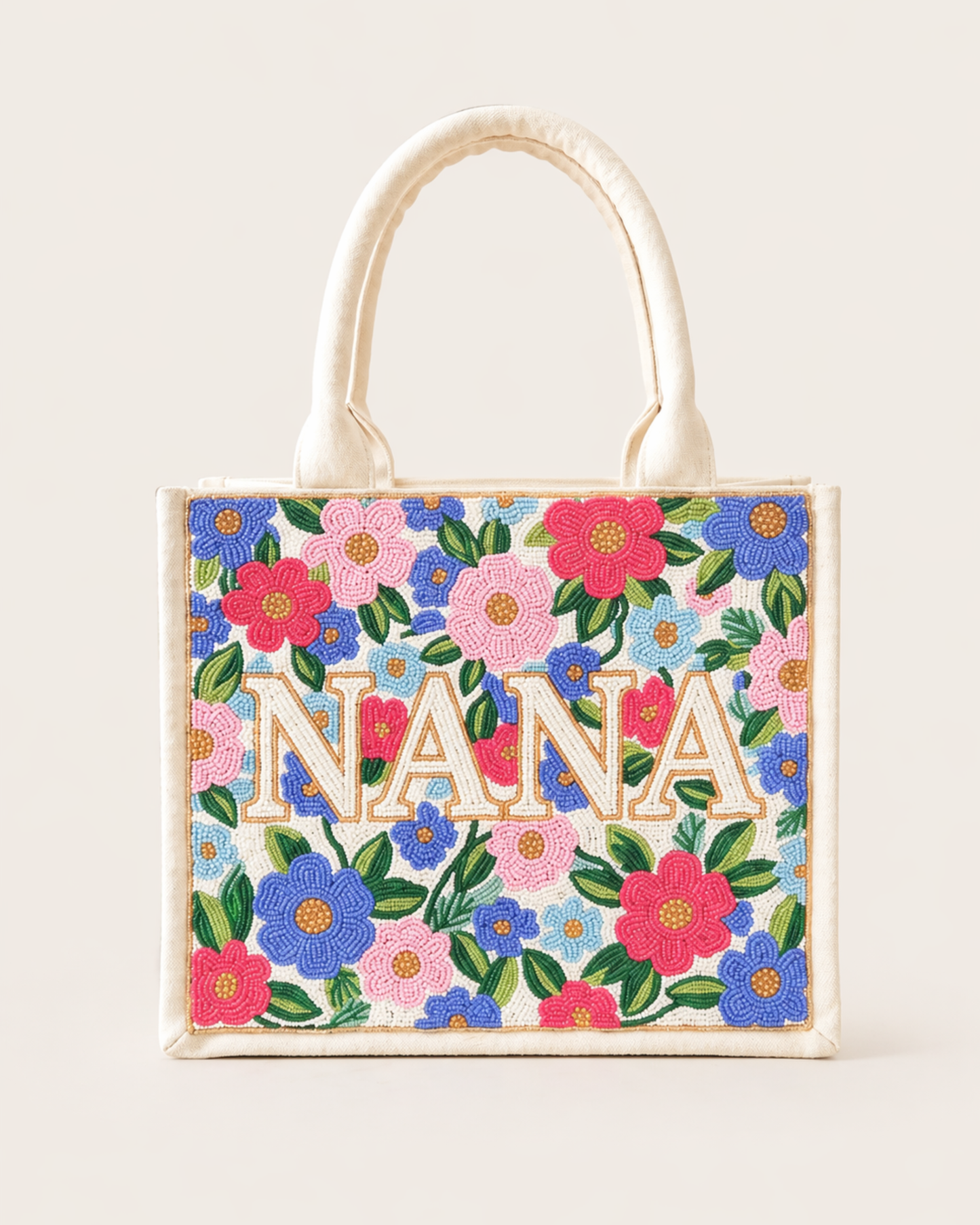 Neutral Patchwork Beaded Tote