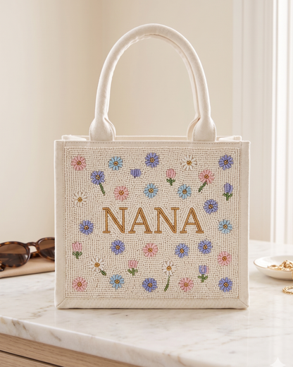 Neutral Patchwork Beaded Tote