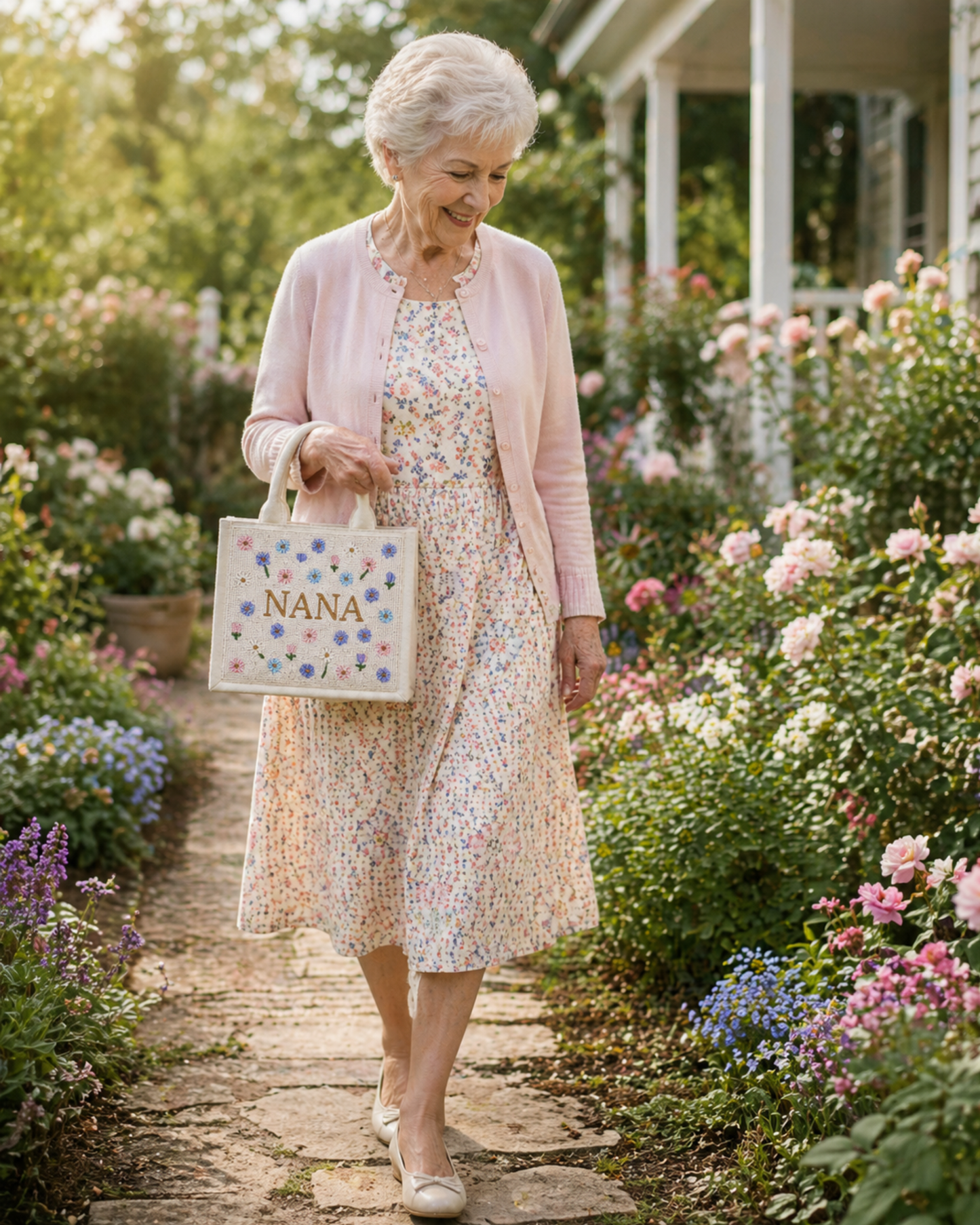 Neutral Patchwork Beaded Tote