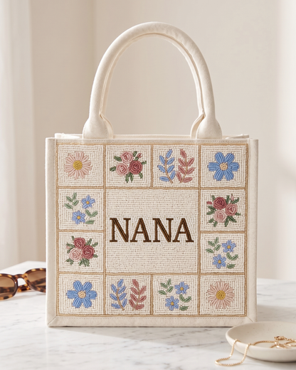 Neutral Patchwork Beaded Tote