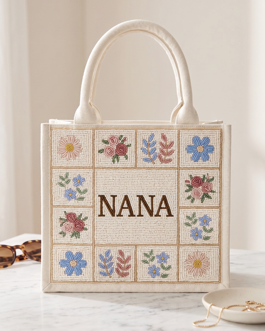 Neutral Patchwork Beaded Tote