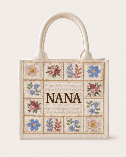 Neutral Patchwork Beaded Tote