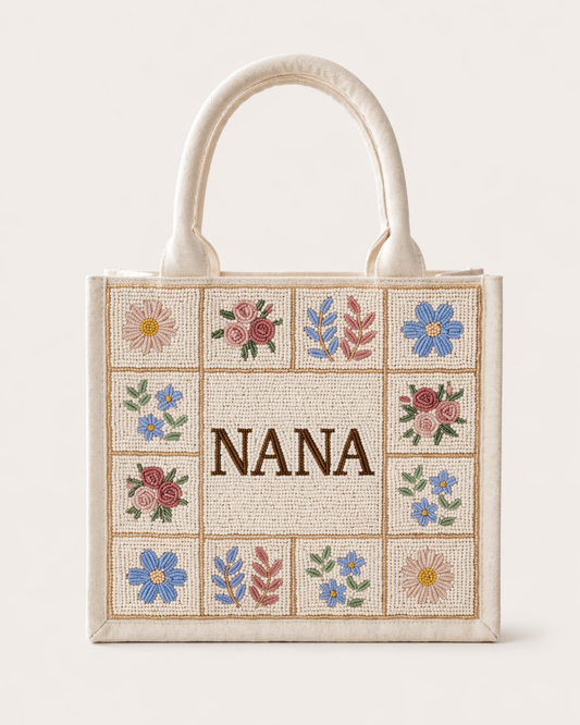 Neutral Patchwork Beaded Tote