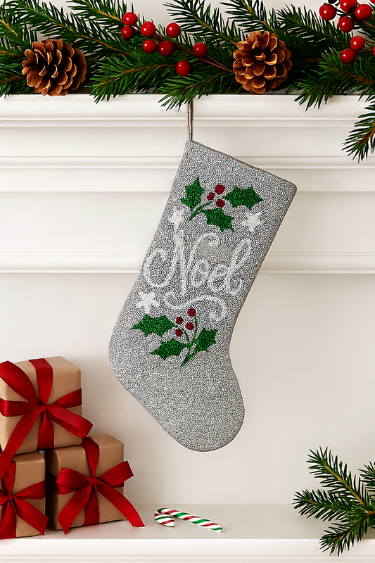 Beaded Noel Christmas Stocking