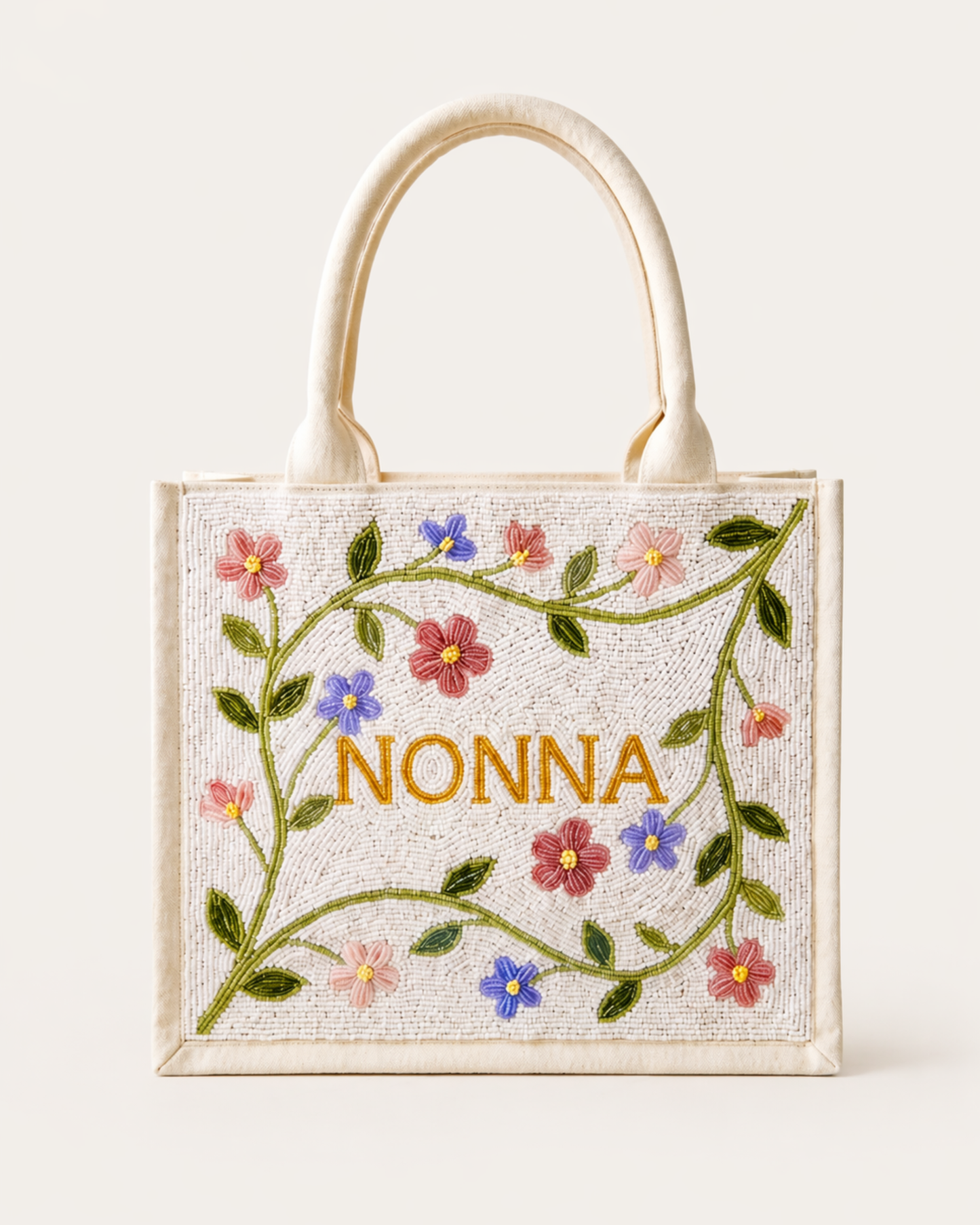 Neutral Patchwork Beaded Tote