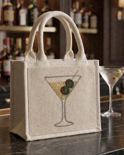 Olive Martini Beaded Mini Luxe Tote Bag