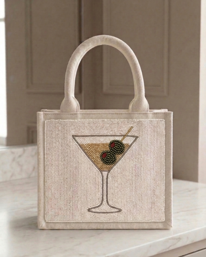 Olive Martini Beaded Mini Luxe Tote Bag