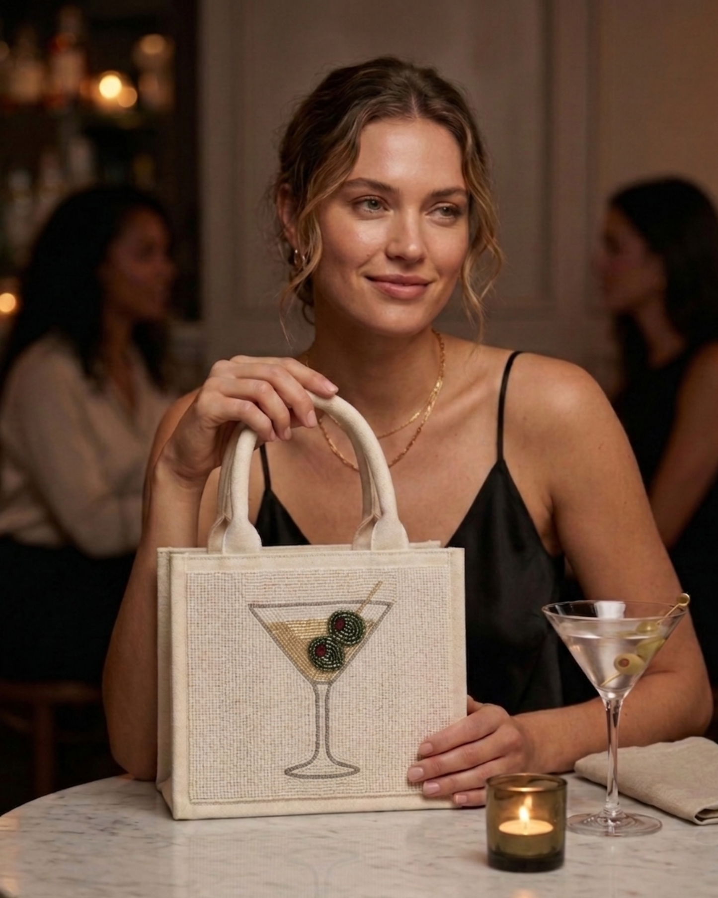 Olive Martini Beaded Mini Luxe Tote Bag