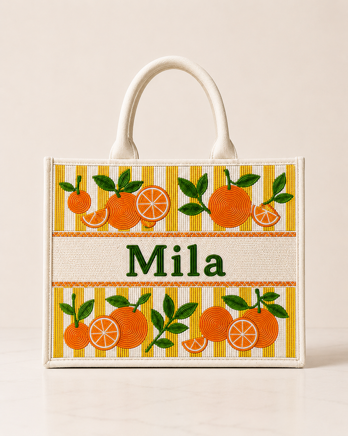 Orange Citrus Personalized Beaded Tote Bag
