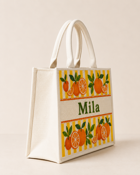 Orange Citrus Personalized Beaded Tote Bag