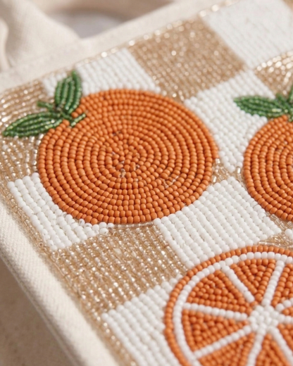 Orange Beaded Mini Luxe Tote Bag