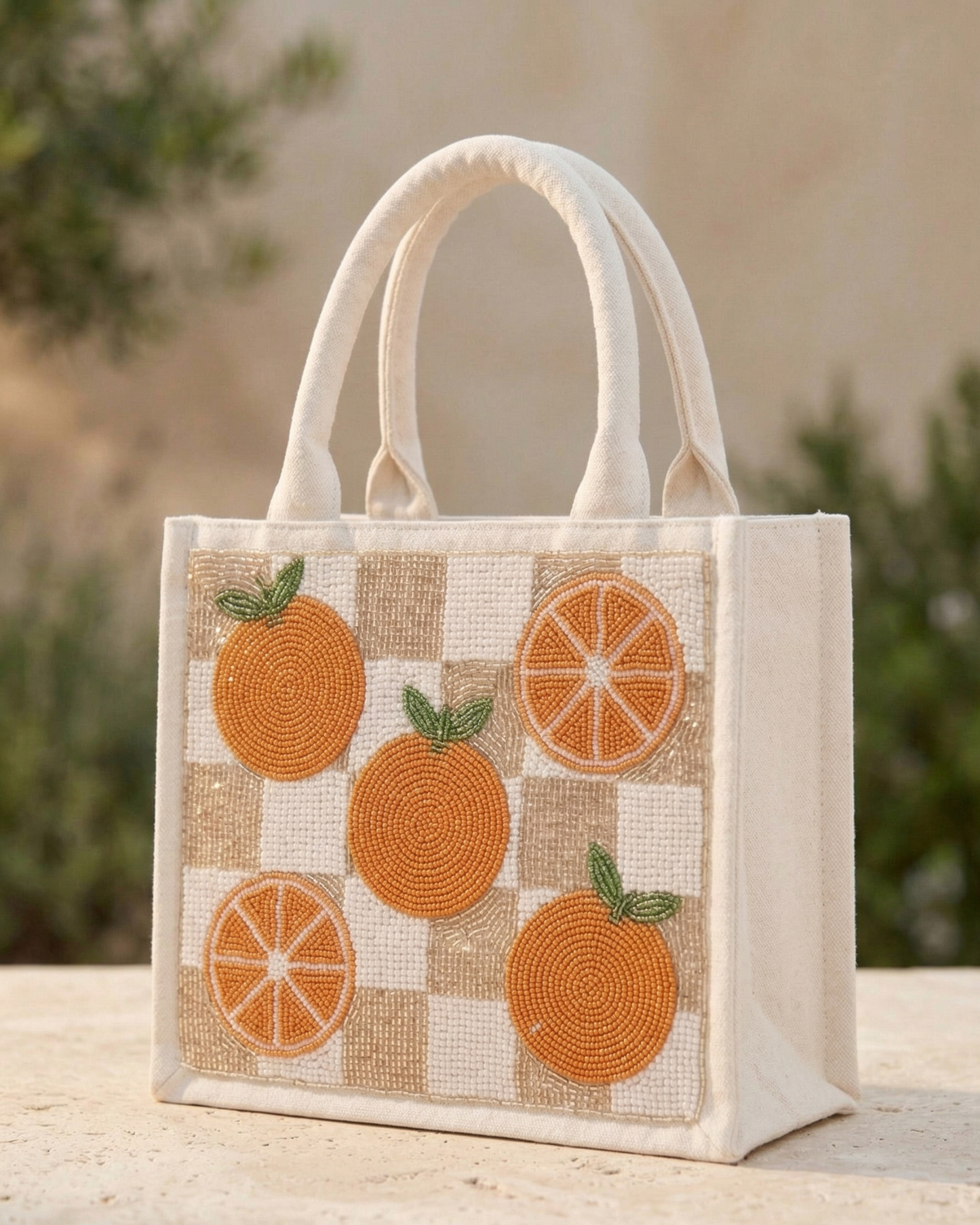 Orange Beaded Mini Luxe Tote Bag