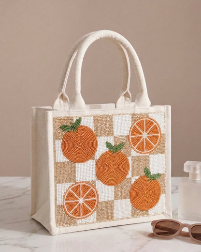 Orange Beaded Mini Luxe Tote Bag