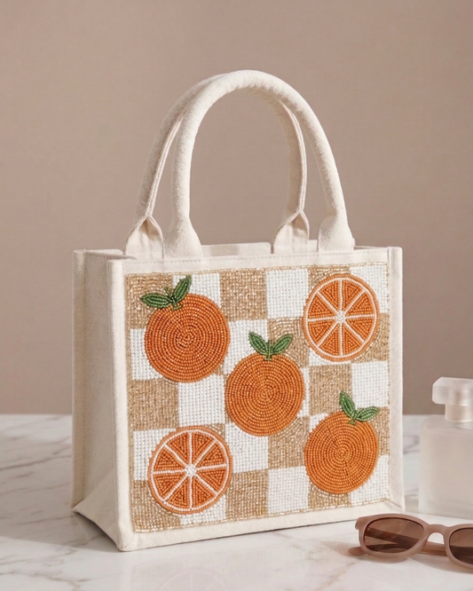 Orange Beaded Mini Luxe Tote Bag