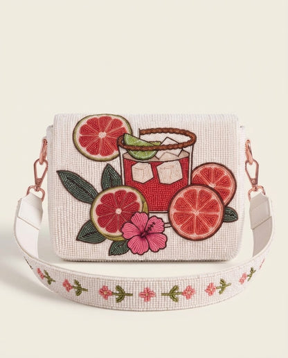 Paloma Grapefruit Beaded Clutch
