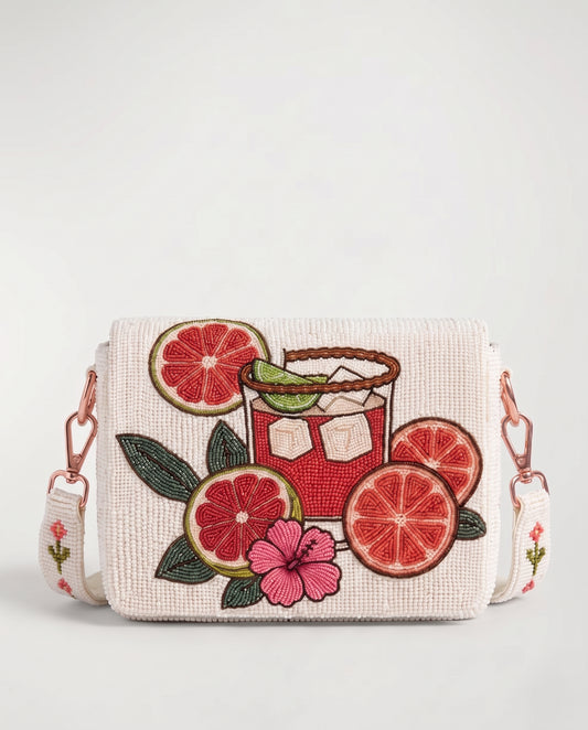 Paloma Grapefruit Beaded Clutch