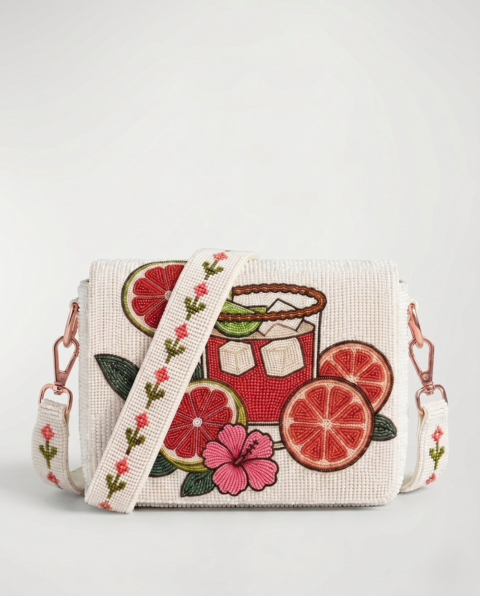 Paloma Grapefruit Beaded Clutch
