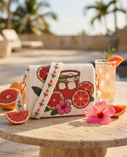 Paloma Grapefruit Beaded Clutch