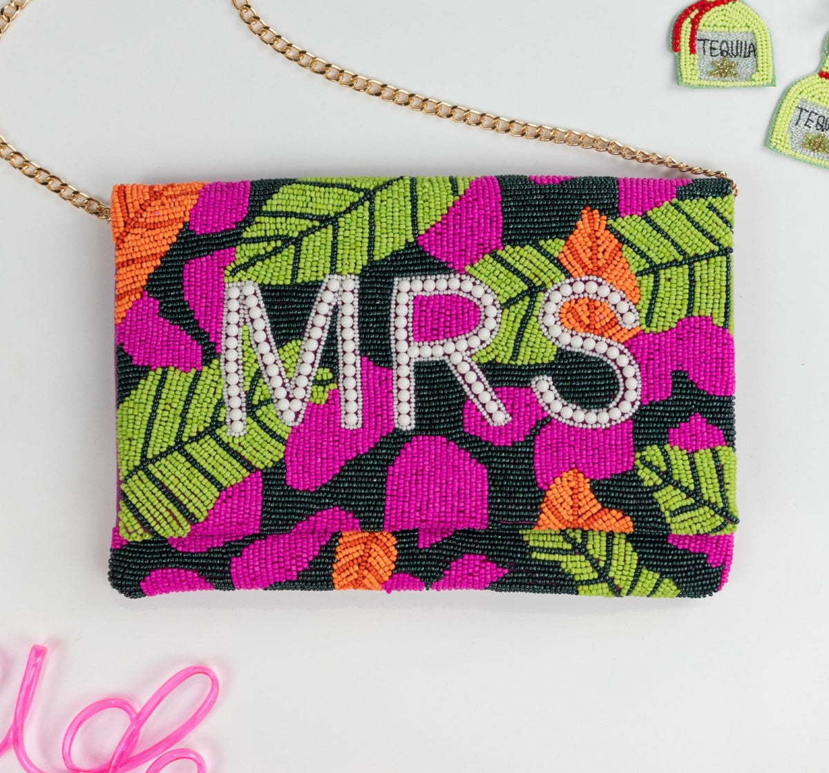 Tropical Bride Purse, Wedding Day Clutch, Destination Wedding Purse for the Bride, Colorful Mrs. Purse, Mrs. Tropical Weddign Purse
