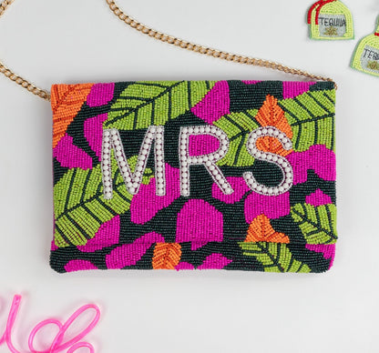 Tropical Bride Purse, Wedding Day Clutch, Destination Wedding Purse for the Bride, Colorful Mrs. Purse, Mrs. Tropical Weddign Purse