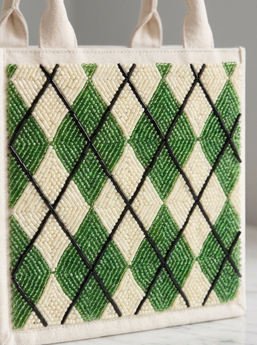 Green Argyle Monogram Golf Mini Tote