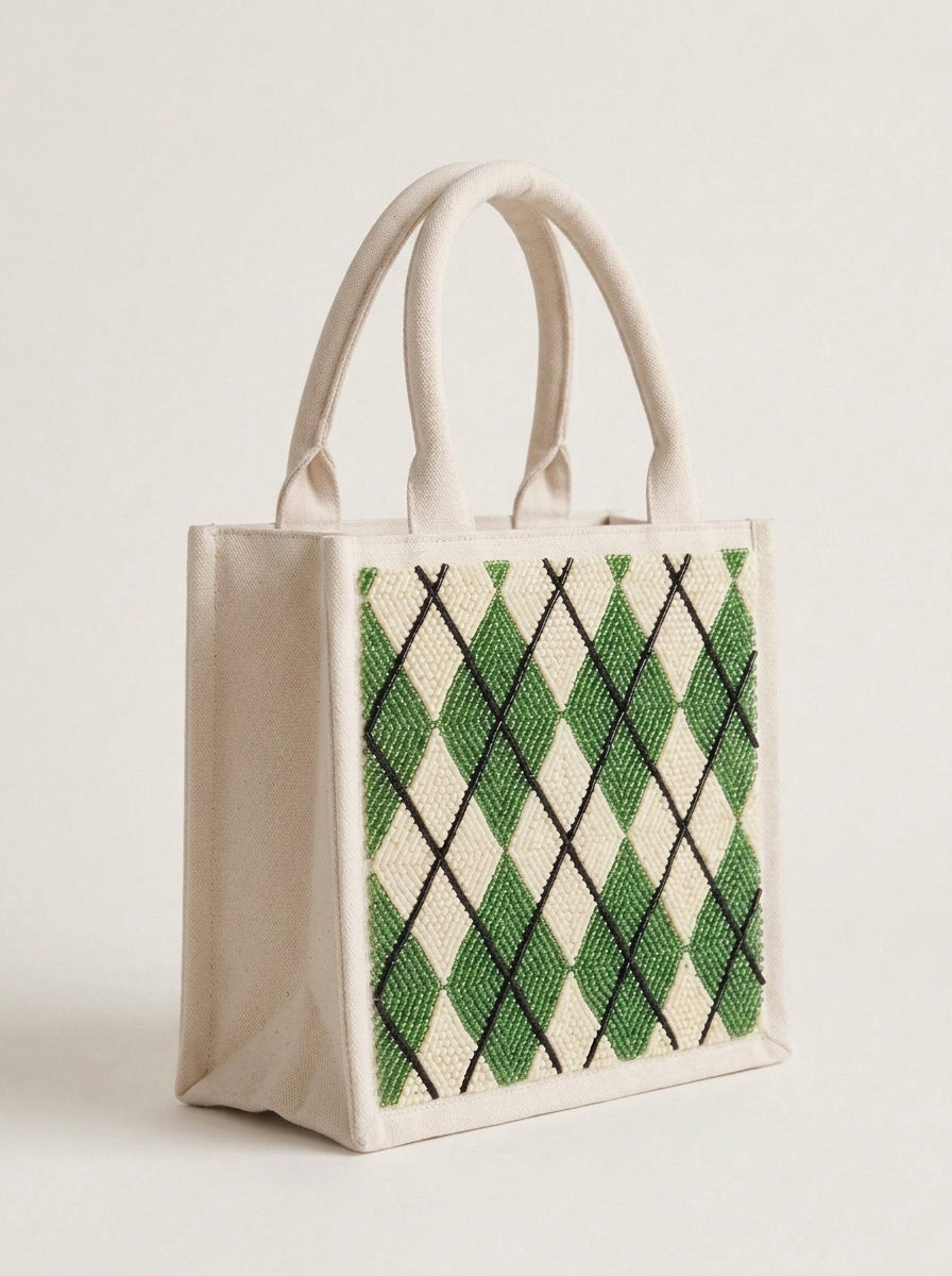 Green Argyle Monogram Golf Mini Tote