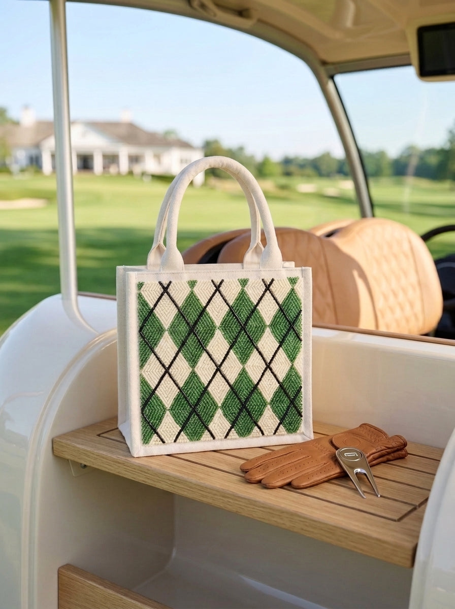Green Argyle Monogram Golf Mini Tote