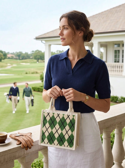 Green Argyle Monogram Golf Mini Tote