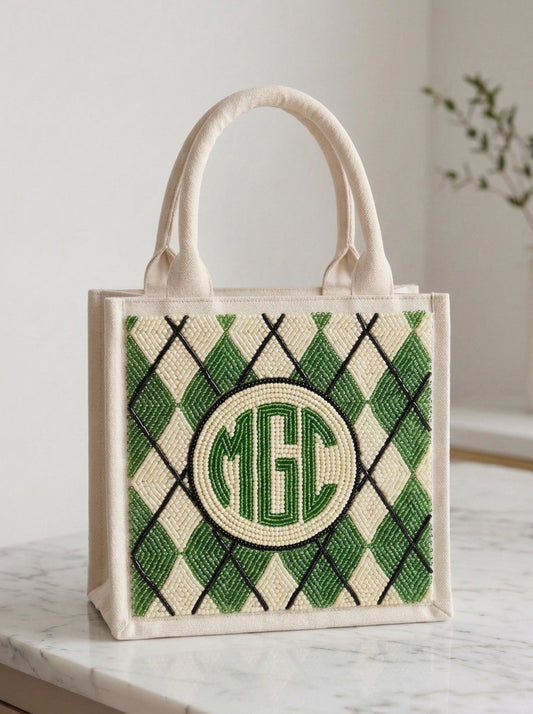 Green Argyle Monogram Golf Mini Tote