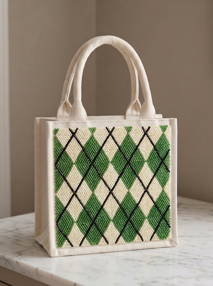 Green Argyle Monogram Golf Mini Tote