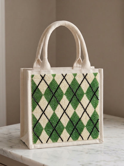 Green Argyle Monogram Golf Mini Tote