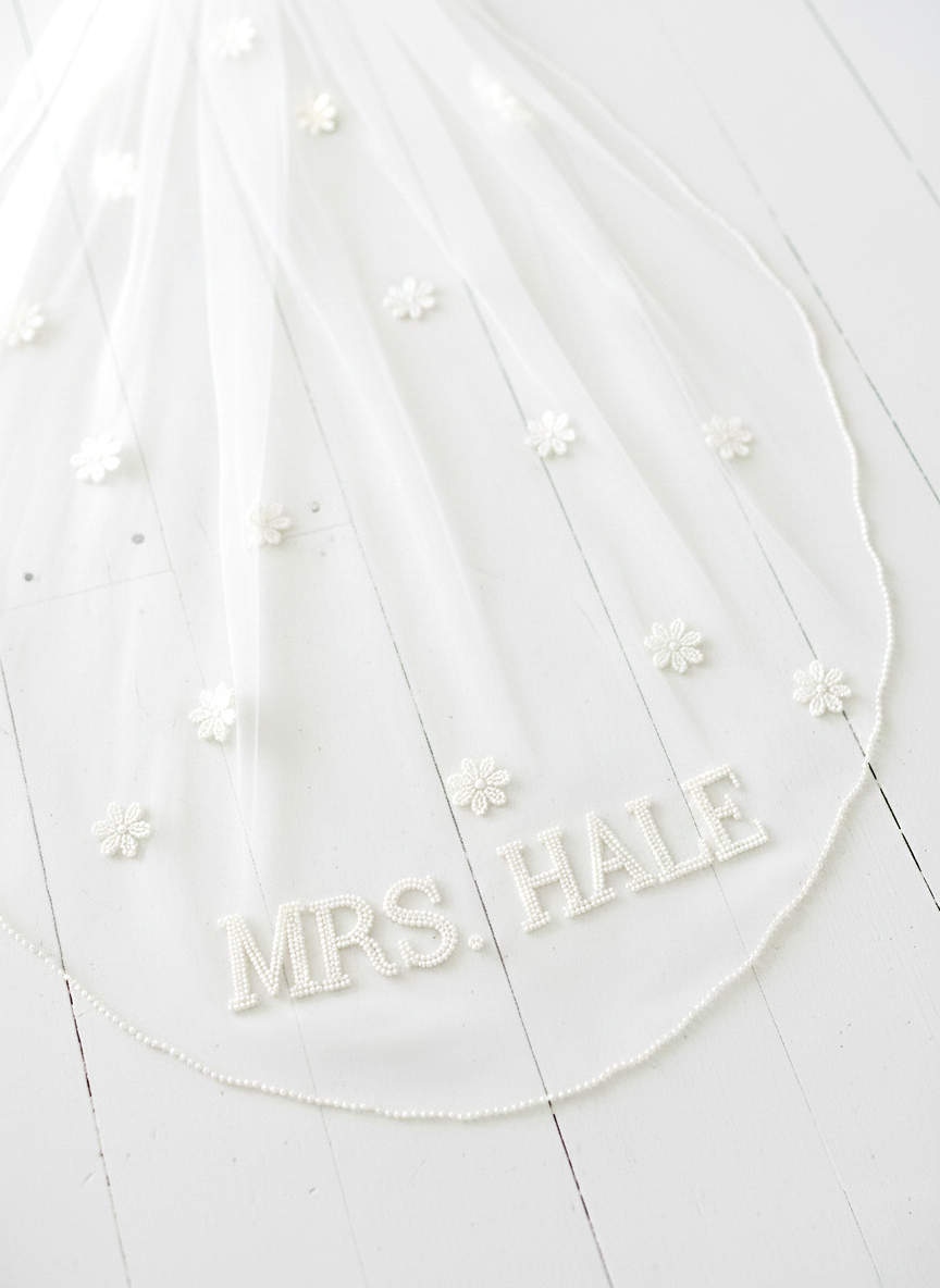 Pearl Floral Personalized Wedding Veil