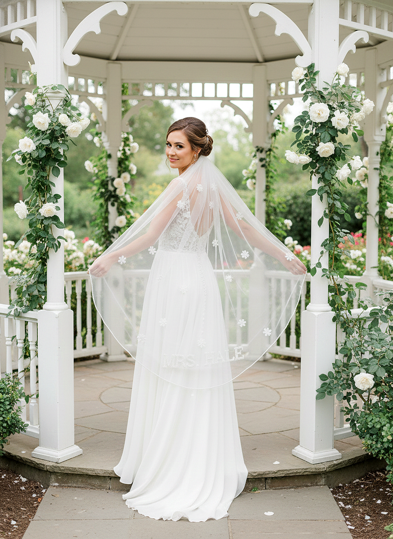 Pearl Floral Personalized Wedding Veil